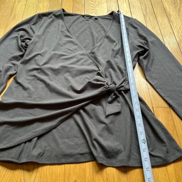 Betabrand Size XXL Charcoal Gray Karen Stretch Side Tie Long Sleeve Wrap Top - Picture 13 of 16